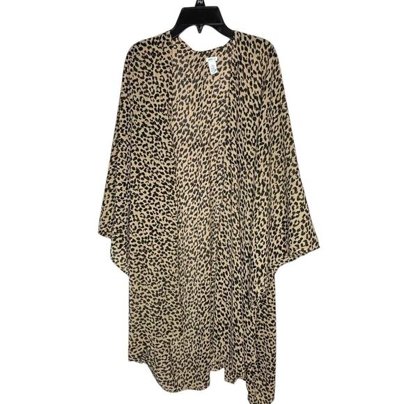 Aerie Women's Short Sleeve Tan & Black Open Front Animal Print Kimono One Size - Picture 1 of 12